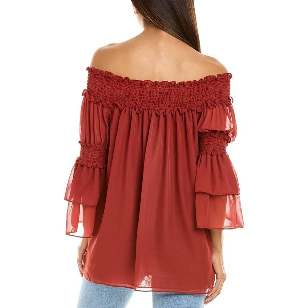 Max Studio Off-Shoulder Rust Red Smocked Blouse - Picture 2 of 2